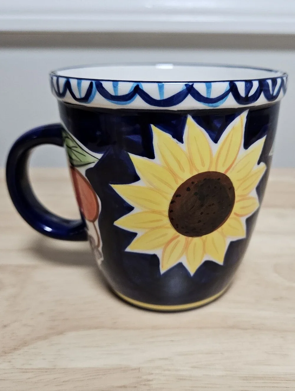Vintage Starbucks Barista Sunflower Fruit Cobalt Blue Ceramic Mug 2001